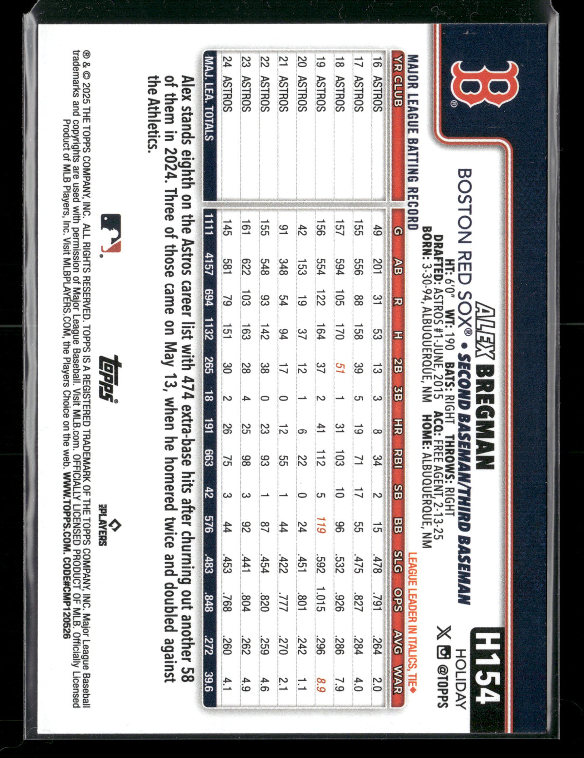 2025 Topps Holiday Alex Bregman #H154