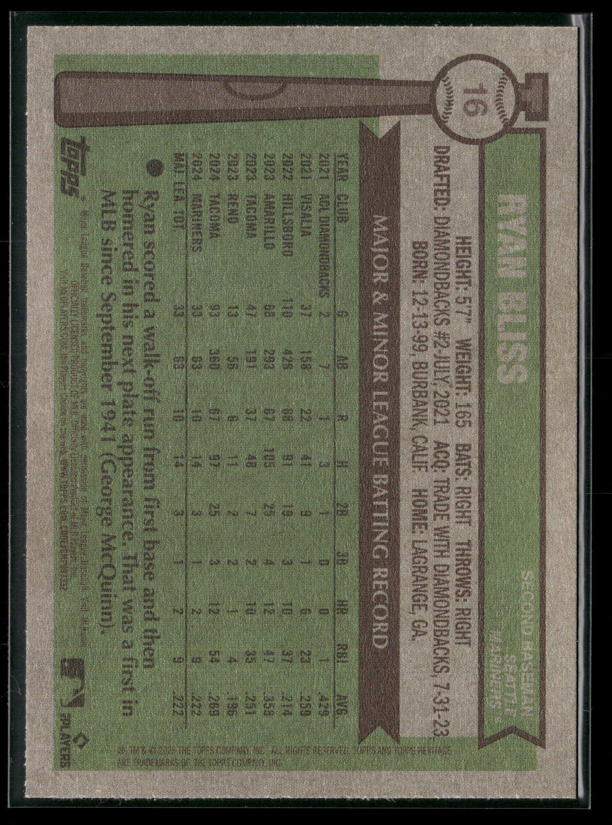 2025 Topps Heritage Ryan Bliss #16 RC