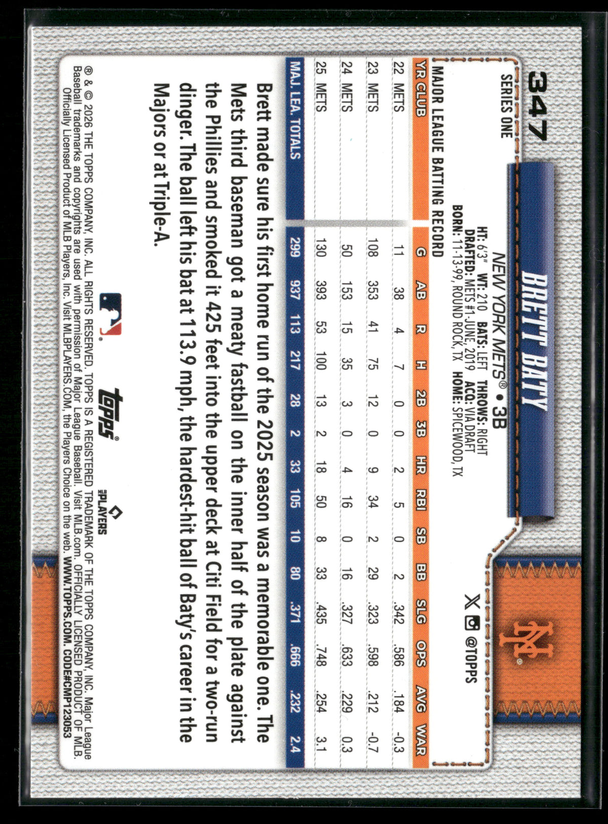 2026 Topps Series 1 Brett Baty #347 Diamante Foil