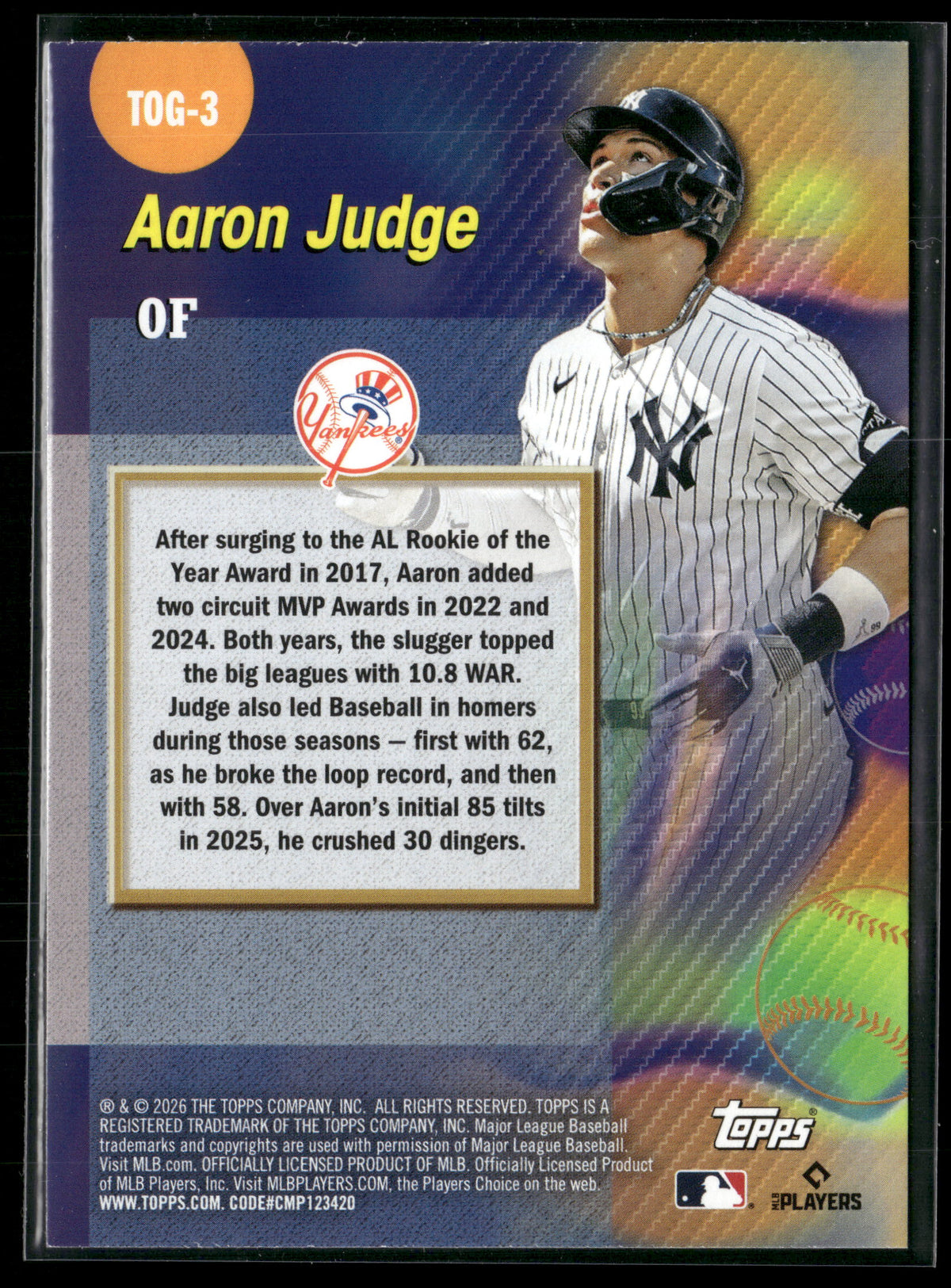 2026 Topps Series 1 Aaron Judge #TOG-3 Titans of the Game