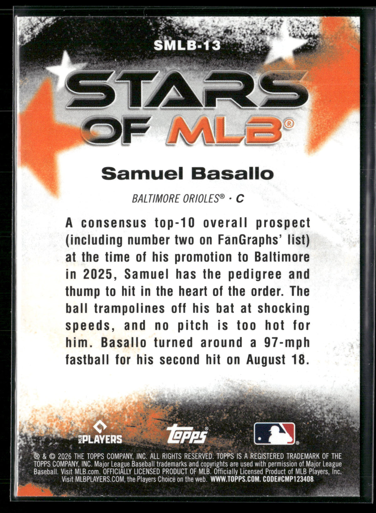 2026 Topps Series 1 Samuel Basallo #SMLB-13 RC Stars of MLB