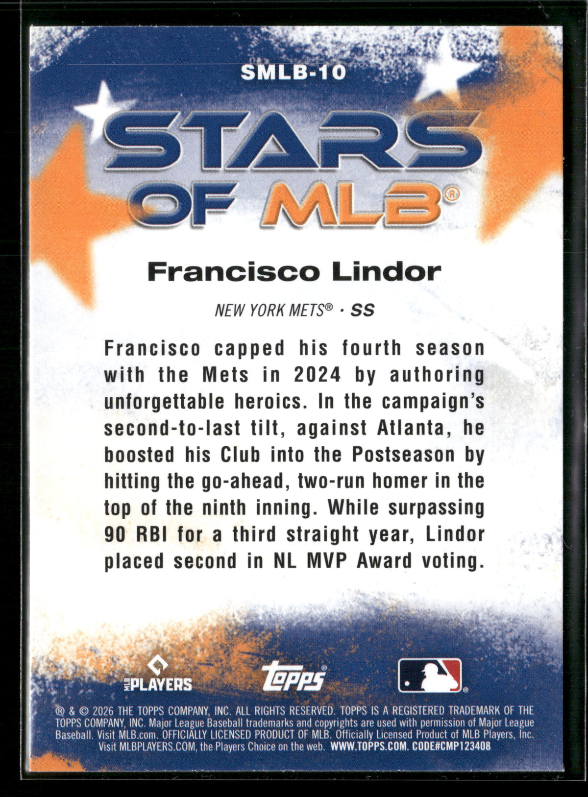 2026 Topps Series 1 Francisco Lindor #SMLB-10 Stars of MLB