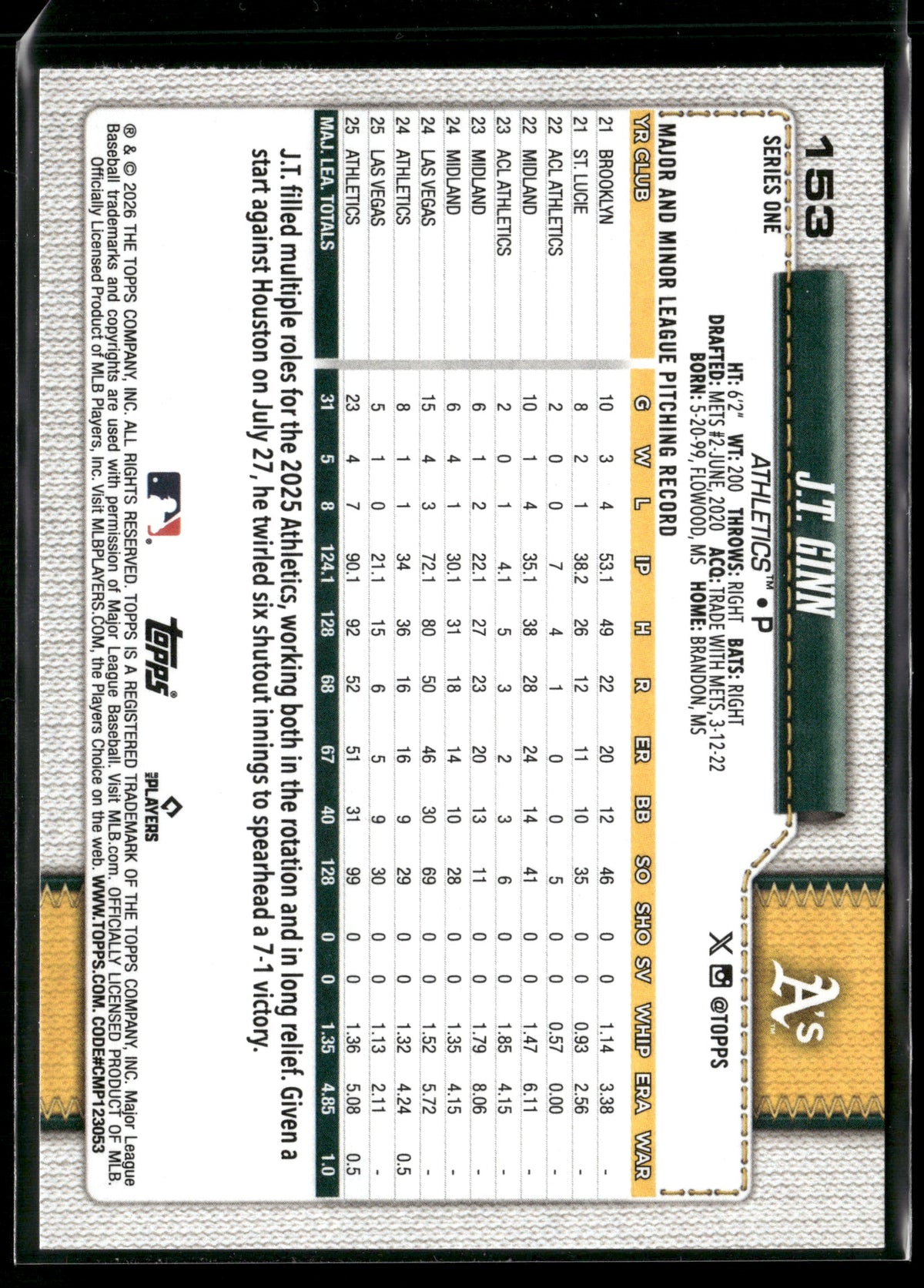2026 Topps Series 1 J.T. Ginn #153