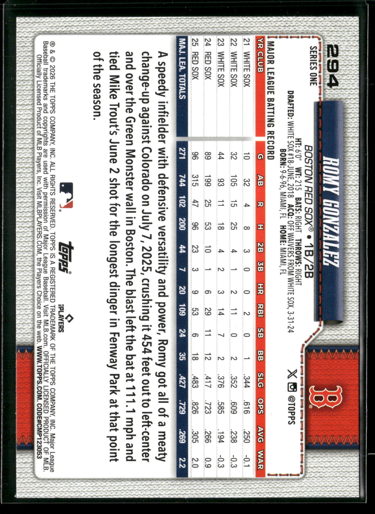 2026 Topps Series 1 Romy Gonzalez #294