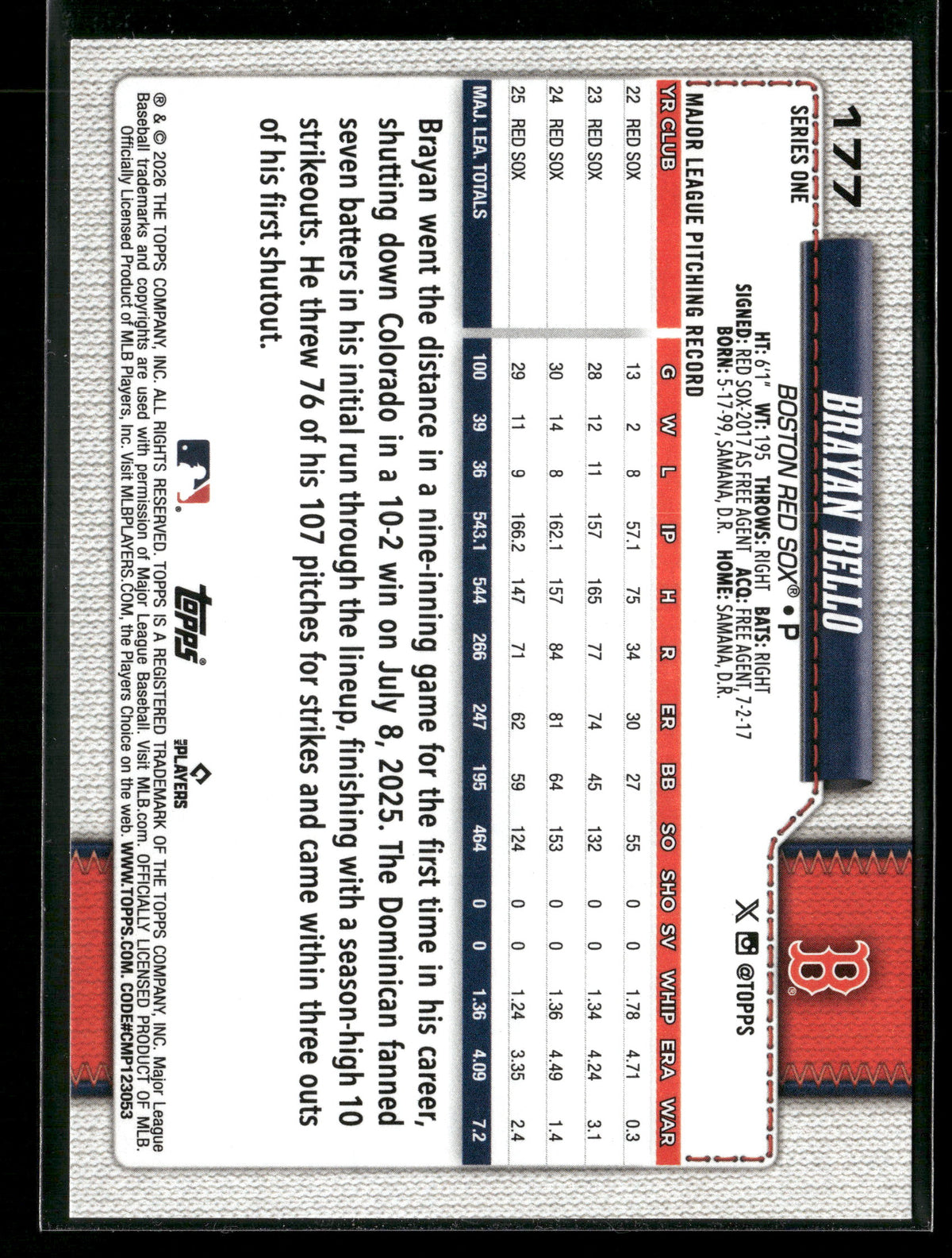 2026 Topps Series 1 Brayan Bello #177