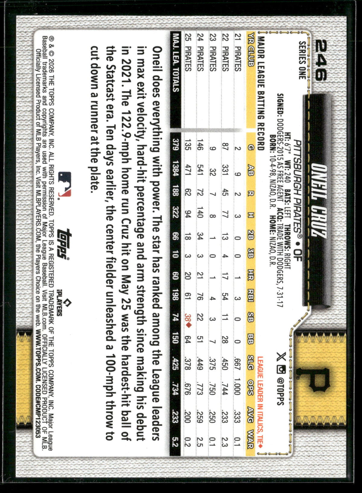 2026 Topps Series 1 Oneil Cruz #246