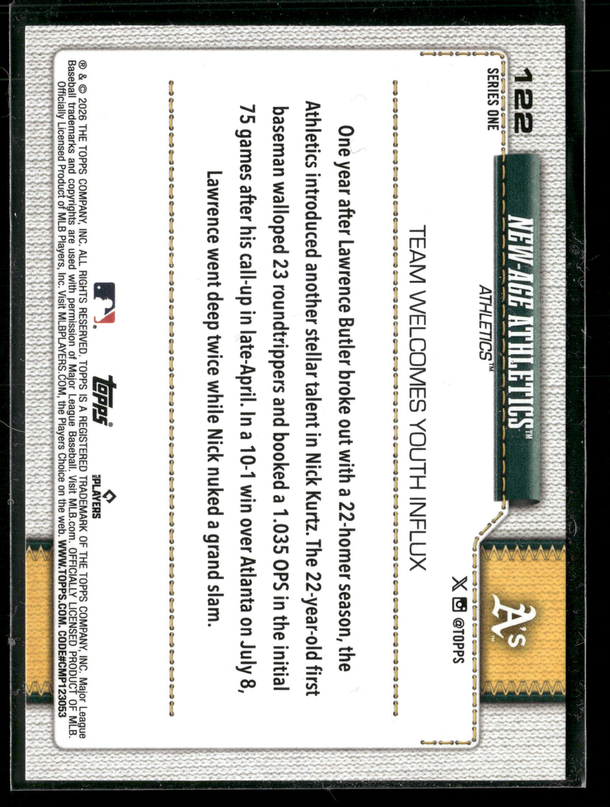 2026 Topps Series 1 Lawrence Butler Nick Kurtz #122