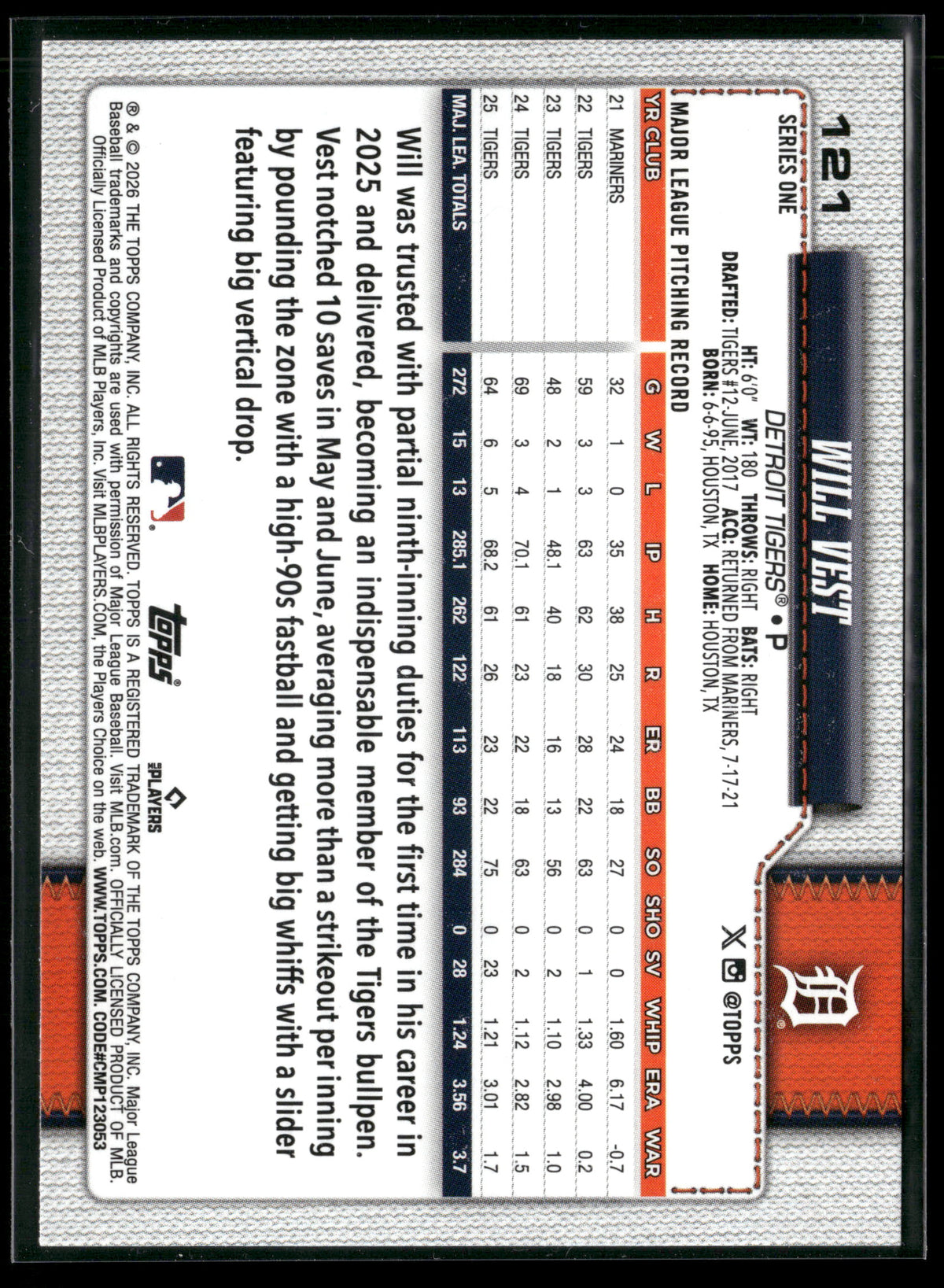 2026 Topps Series 1 Will Vest #121