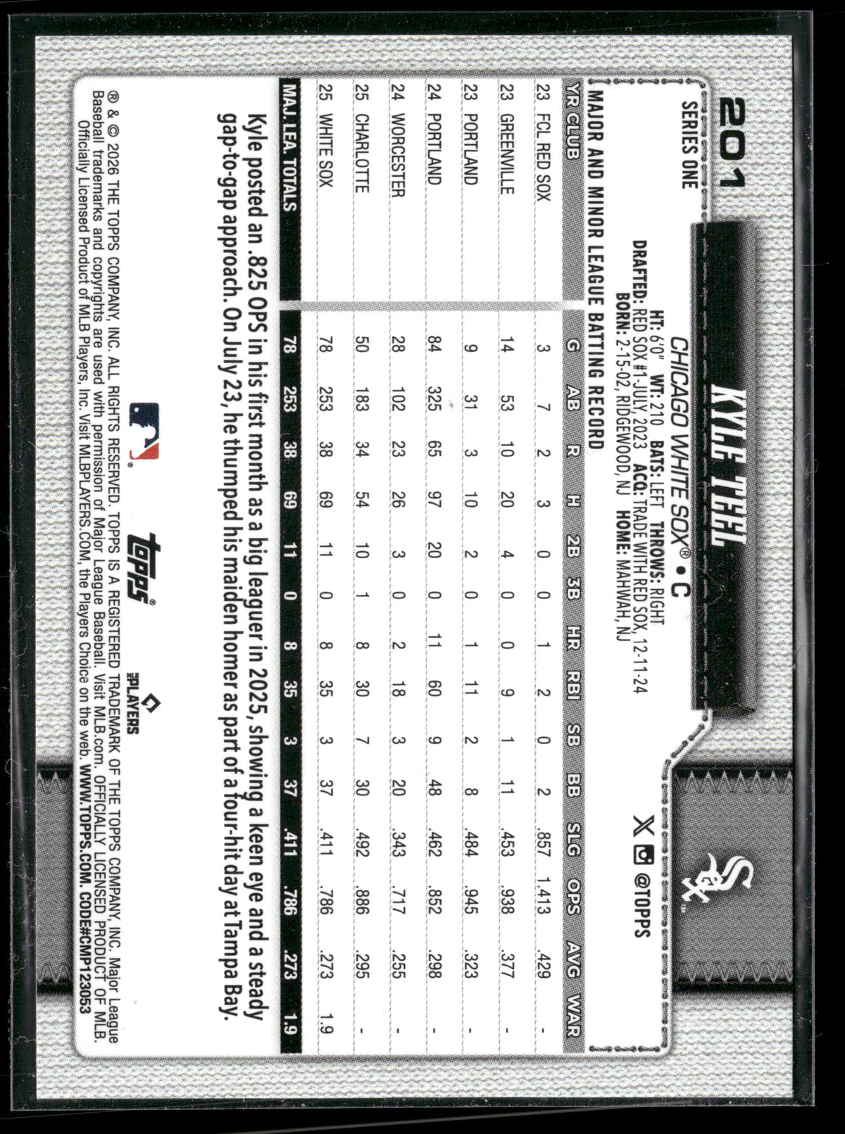 2026 Topps Series 1 Kyle Teel #201 RC