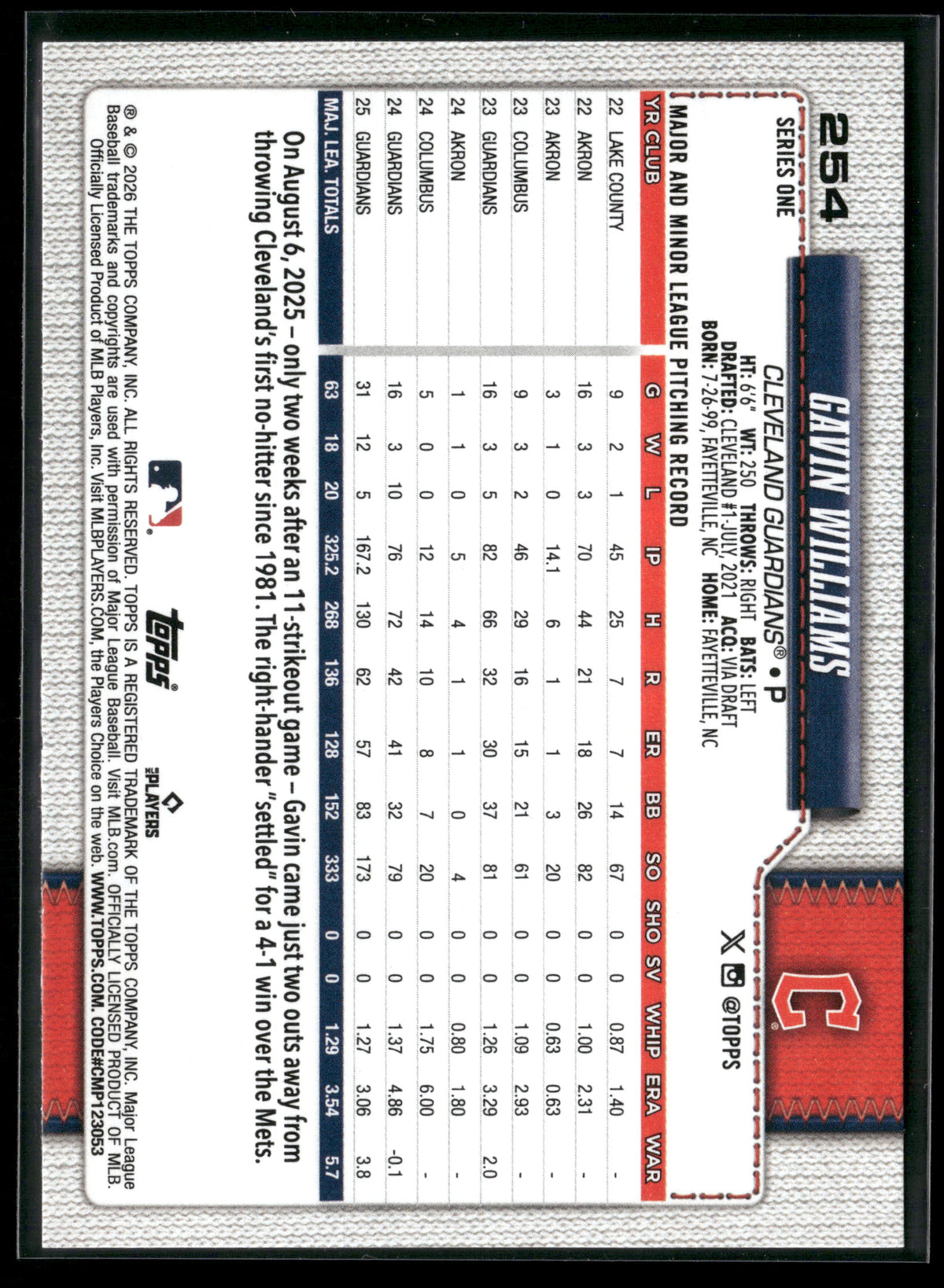 2026 Topps Series 1 Gavin Williams #254
