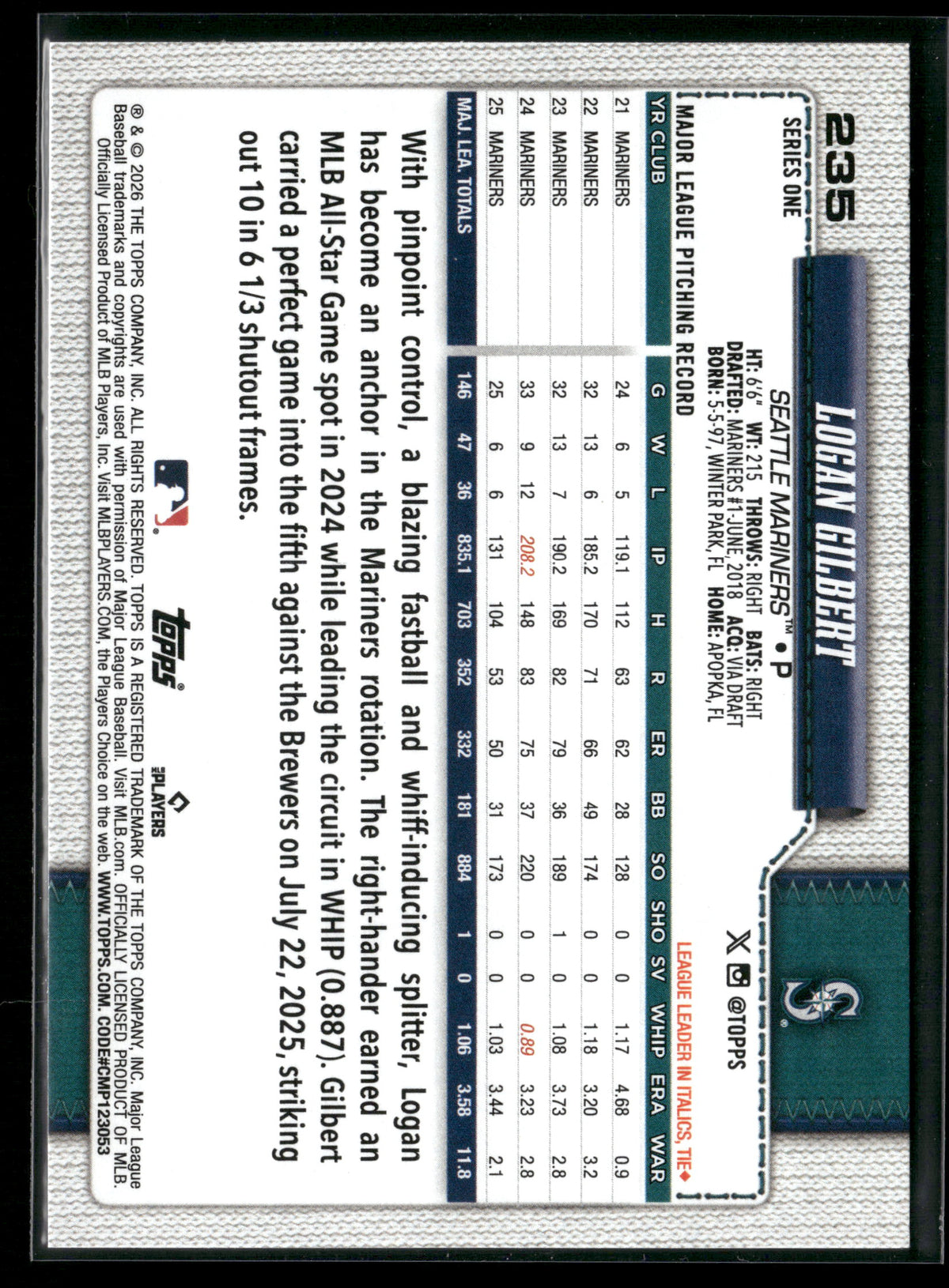 2026 Topps Series 1 Logan Gilbert #235