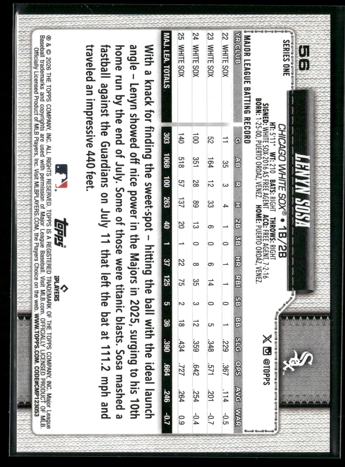 2026 Topps Series 1 Lenyn Sosa #56