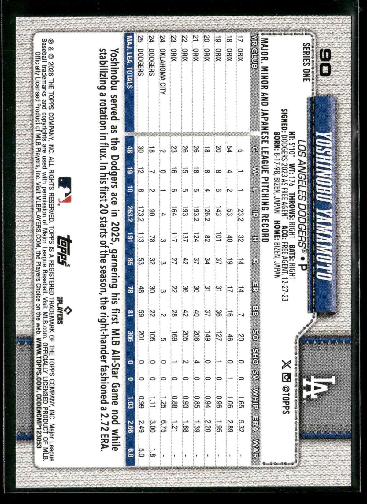 2025 Topps Series 1 Yoshinobu Yamamoto #90