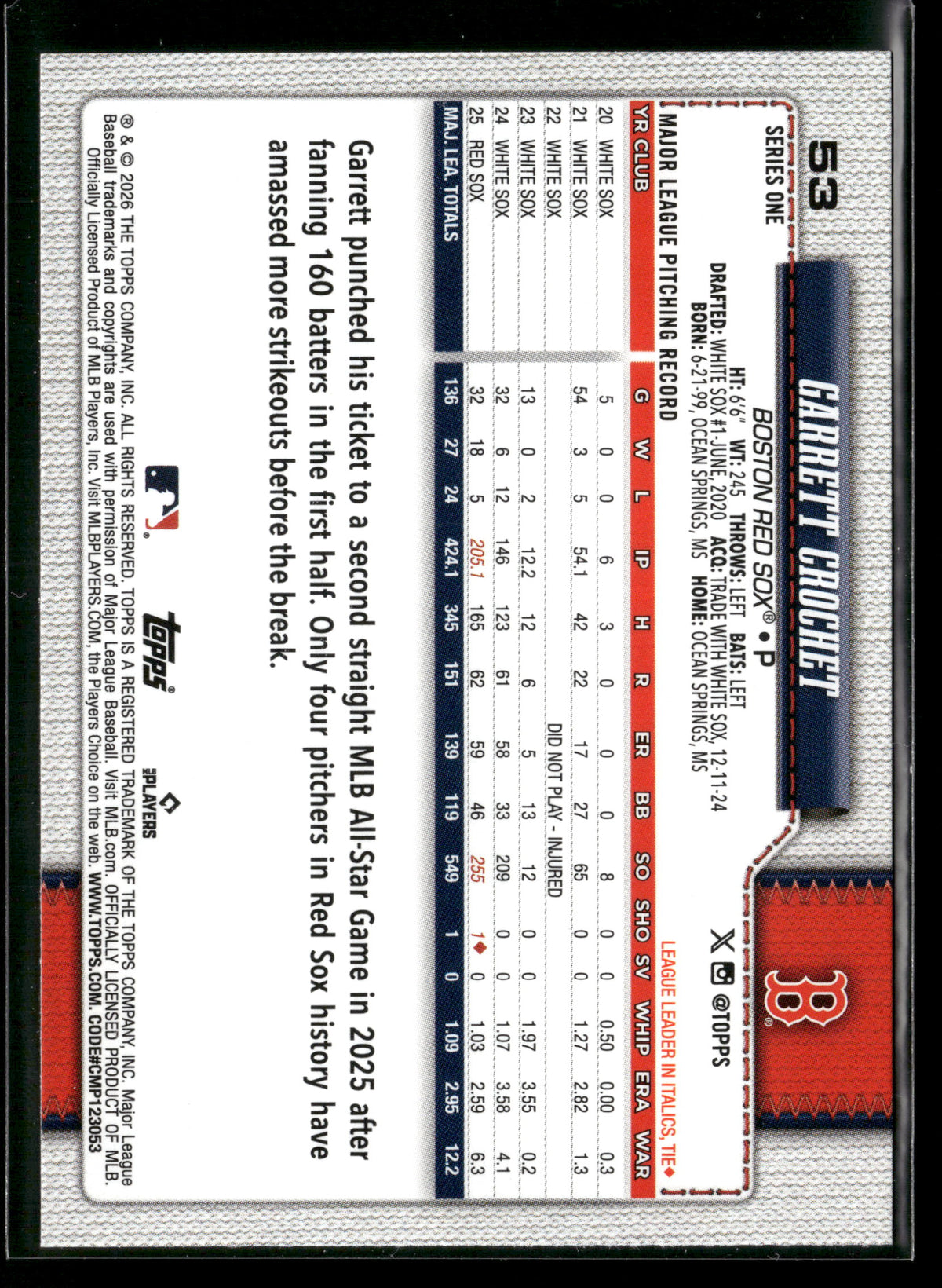 2026 Topps Series 1 Garrett Crochet #53