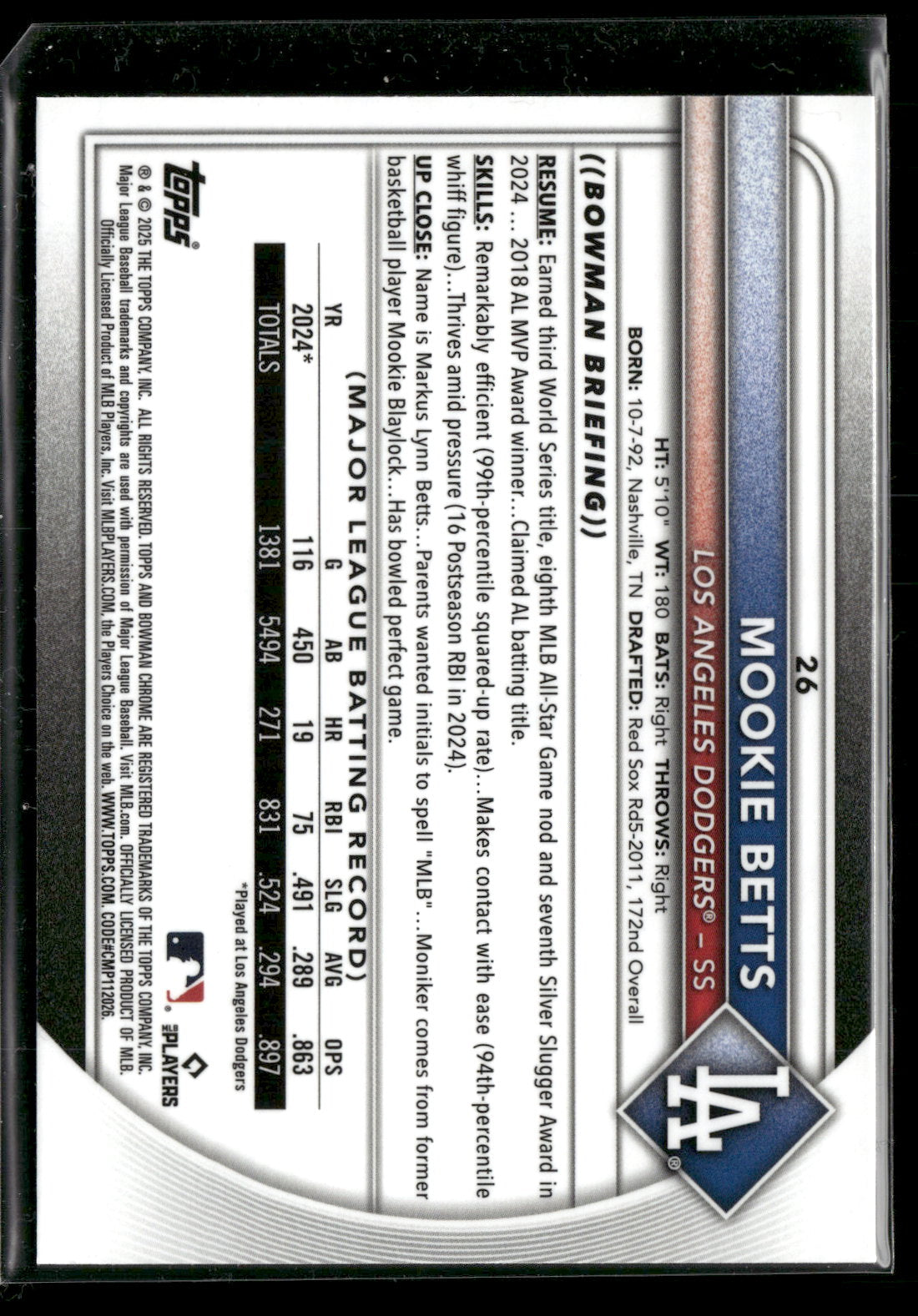 2025 Bowman Chrome Mookie Betts #26