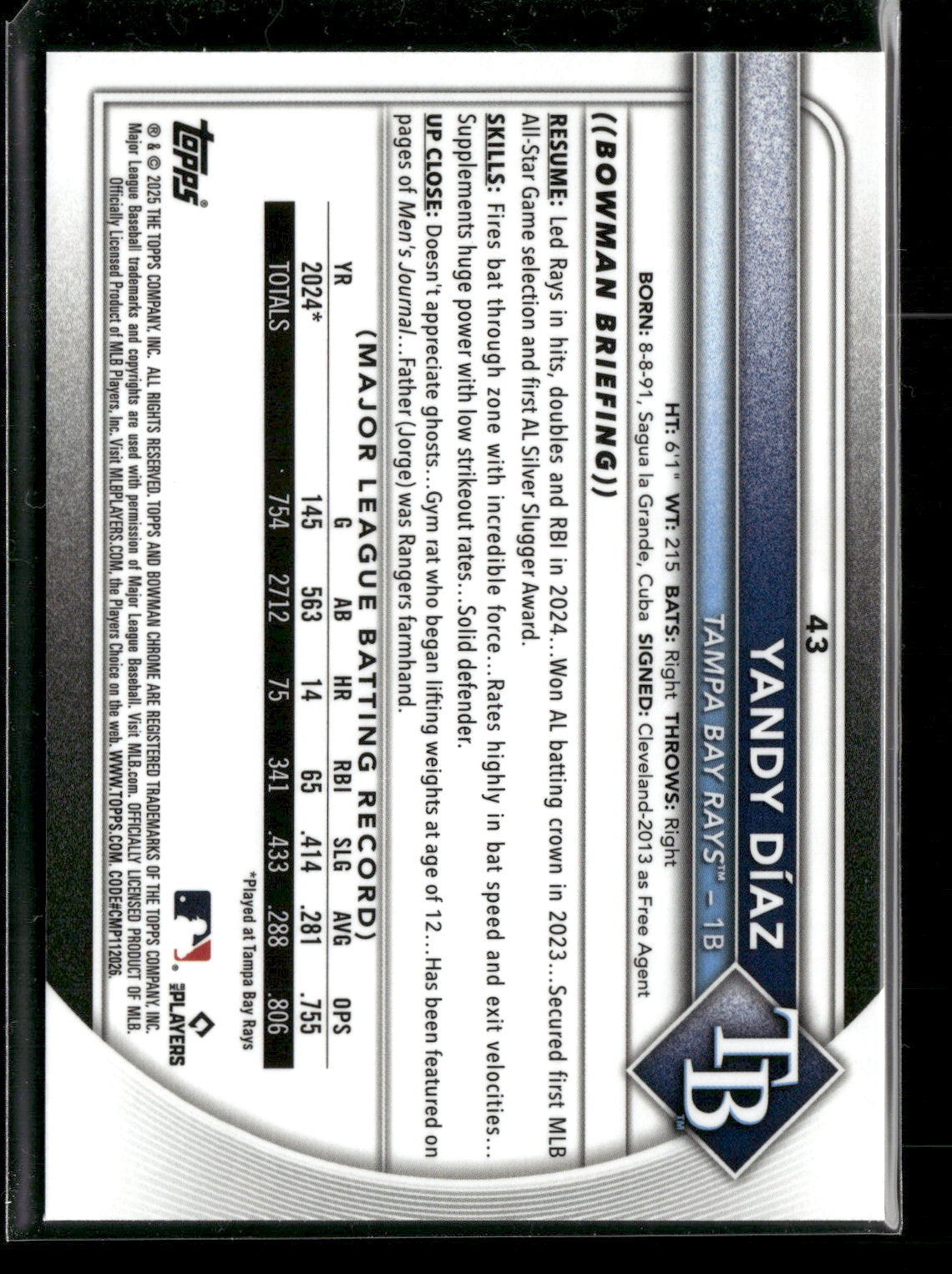 2025 Bowman Chrome Yandy Díaz #43