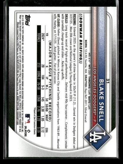 2025 Bowman Chrome Blake Snell #31