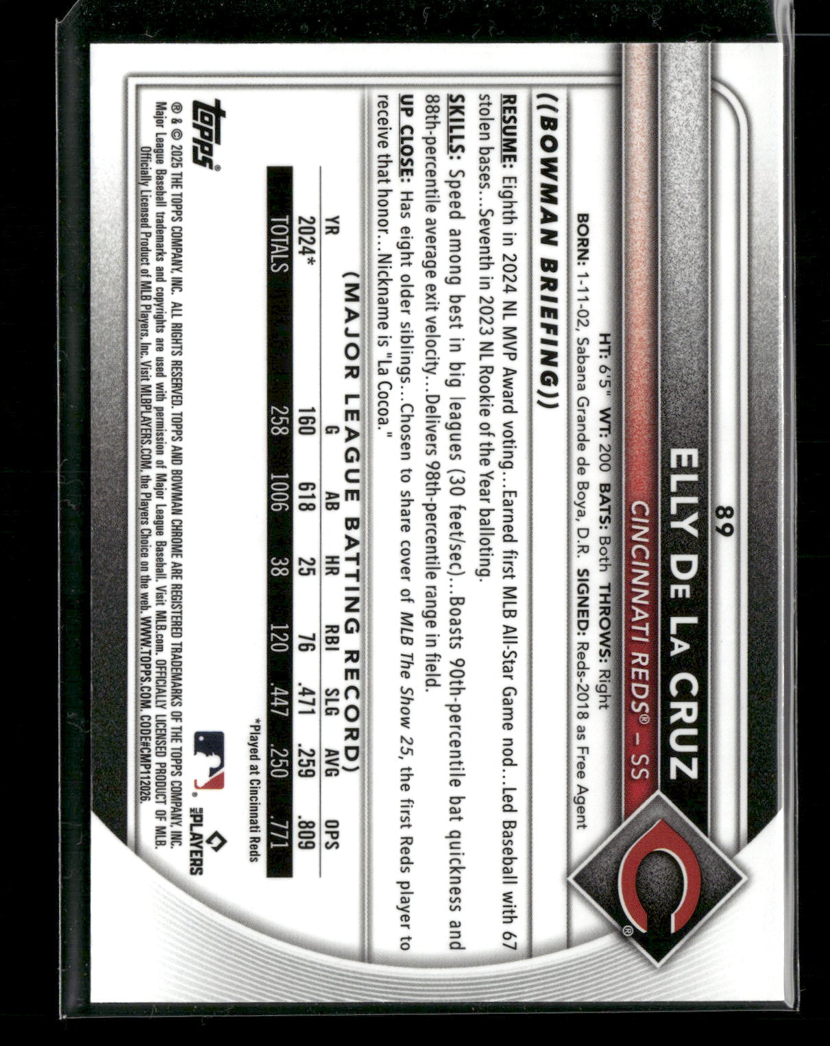 2025 Bowman Chrome Elly De La Cruz #89