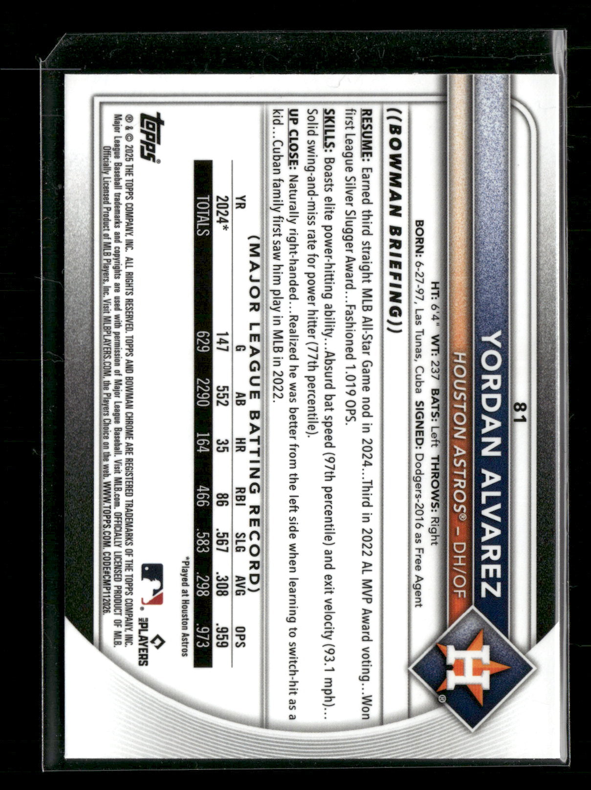2025 Bowman Chrome Yordan Alvarez #81