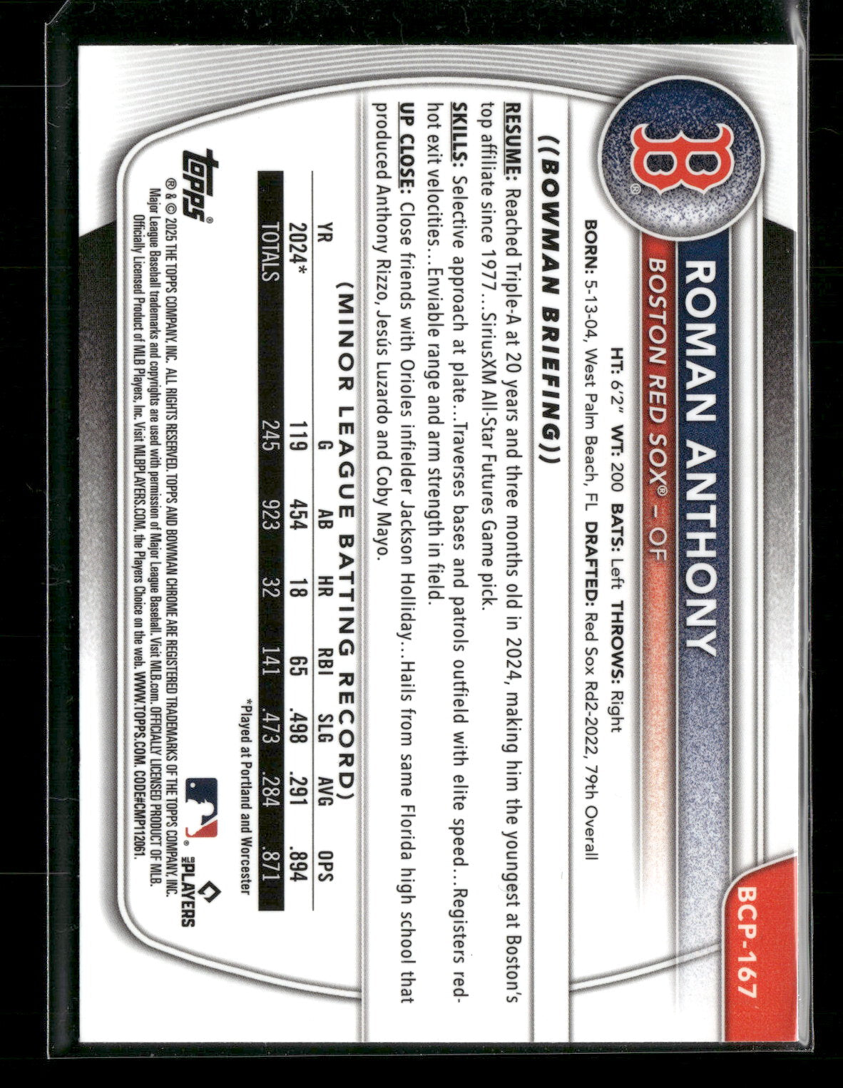2025 Bowman Chrome Roman Anthony #BCP-167