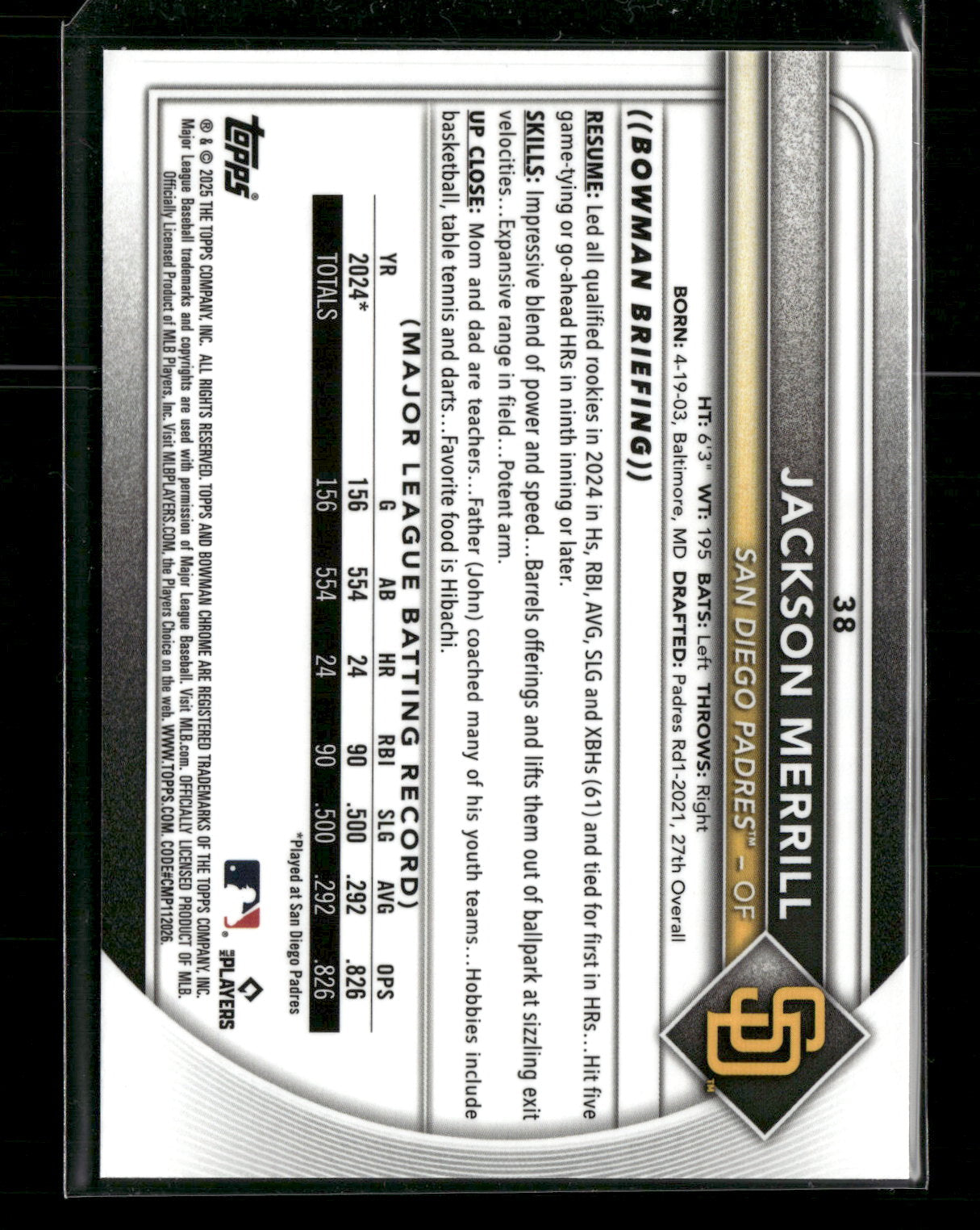 2025 Bowman Chrome Jackson Merrill #38
