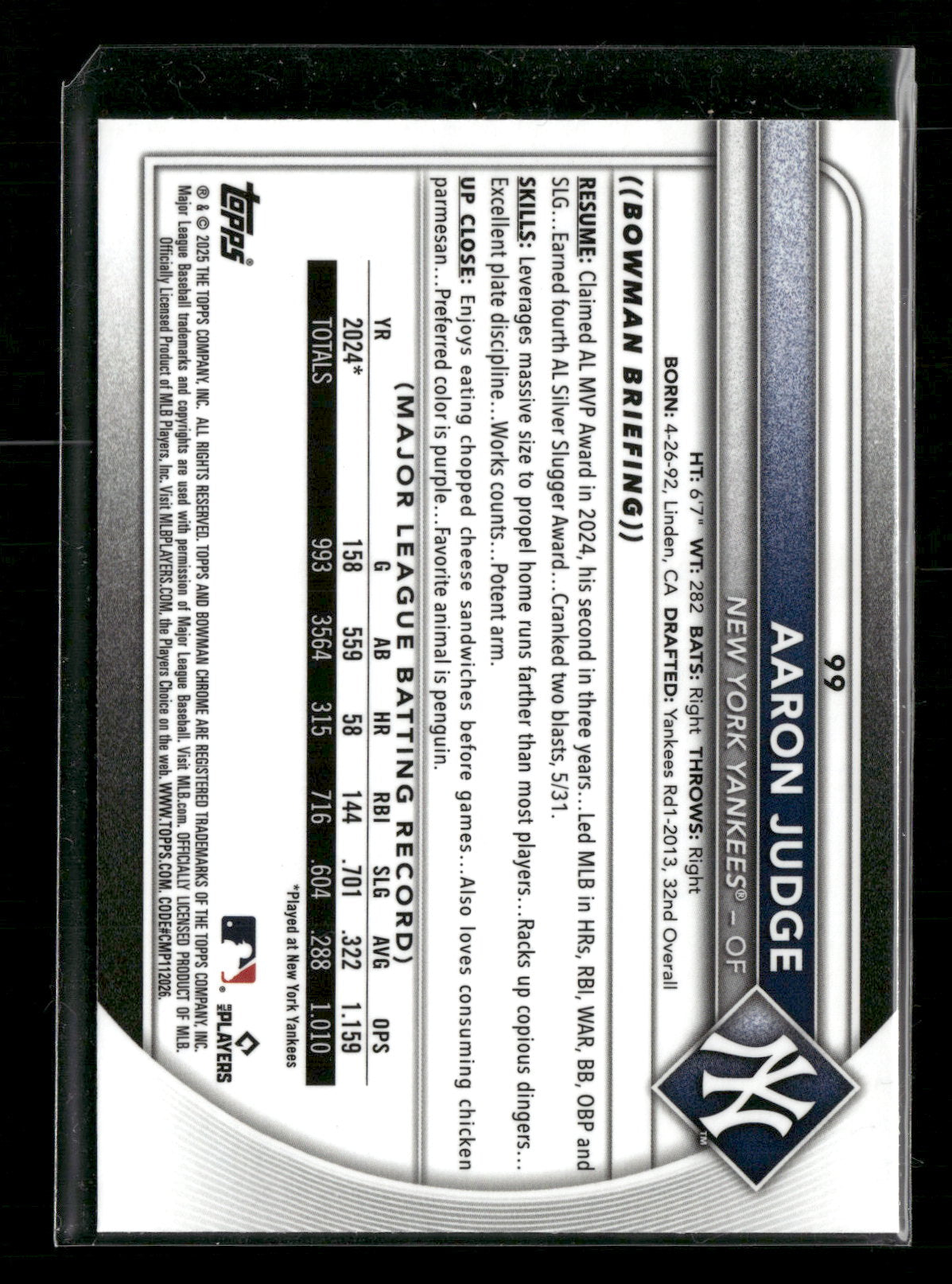 2025 Bowman Chrome Aaron Judge #99