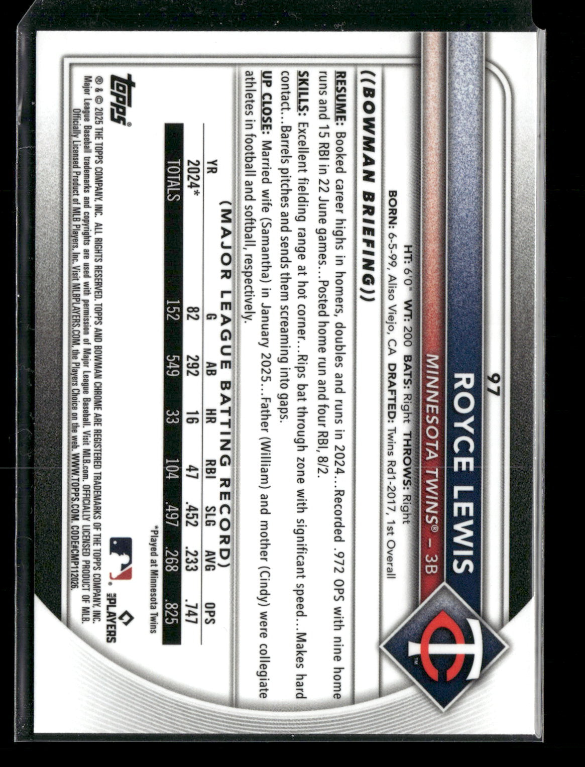 2025 Bowman Chrome Royce Lewis #97