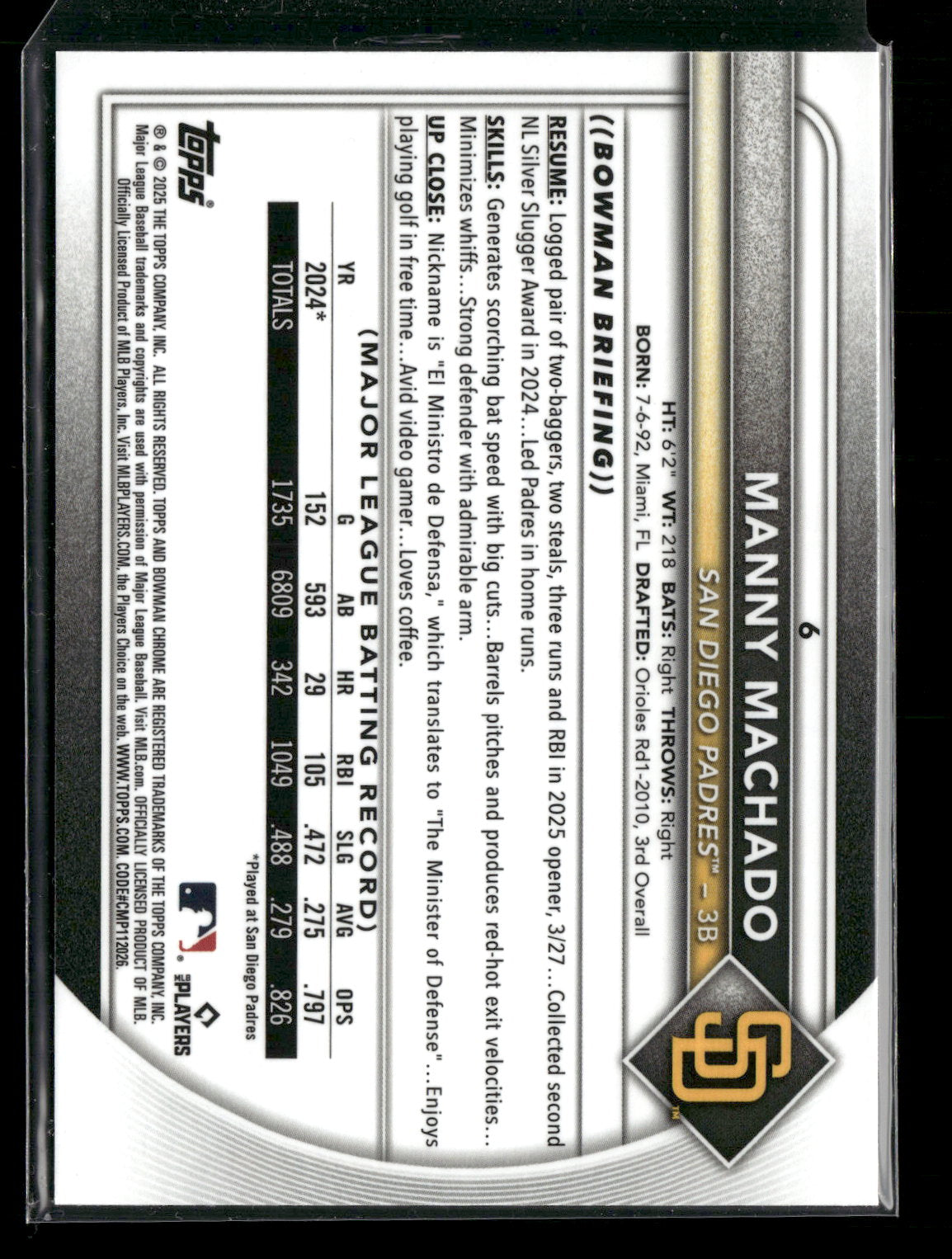 2025 Bowman Chrome Manny Machado #6
