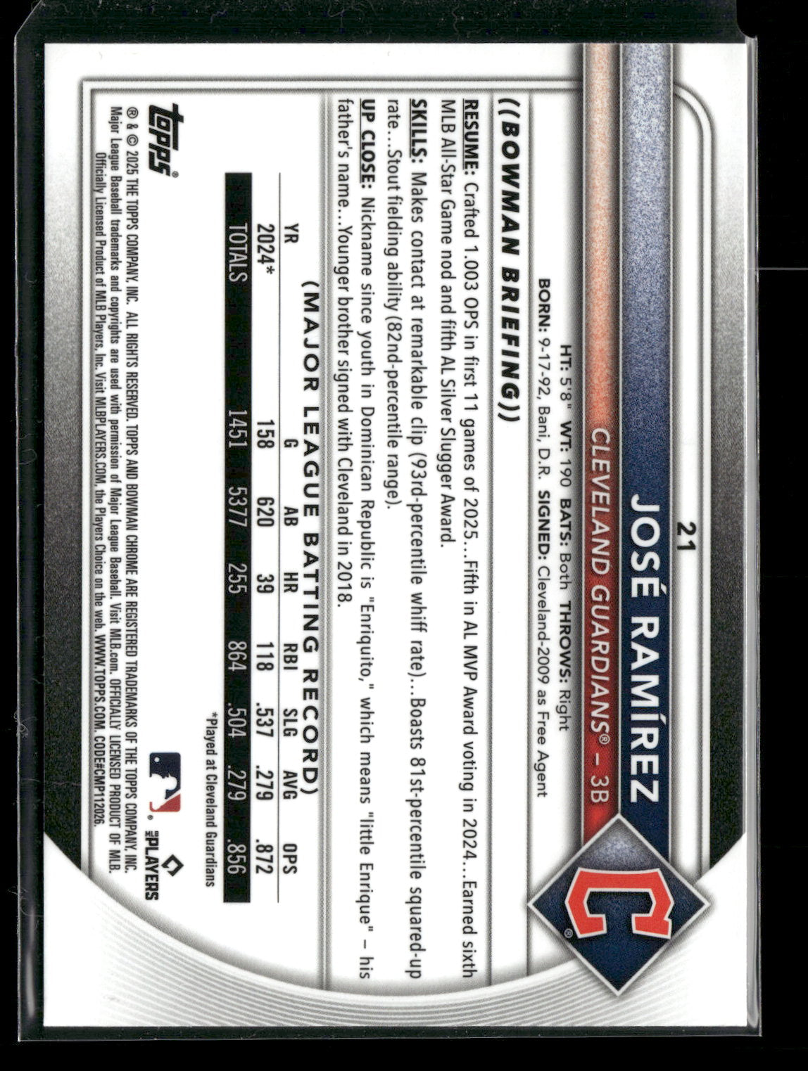 2025 Bowman Chrome José Ramírez #21