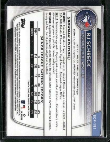 2025 Bowman Chrome RJ Schreck #BCP-181 1st Bowman