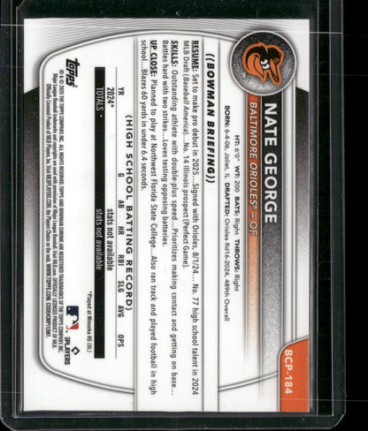 2025 Bowman Chrome Nate George #BCP-184 1st Bowman
