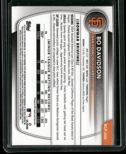 2025 Topps Bowman Chrome Bo Davidson #BCP-206 1st Bowman