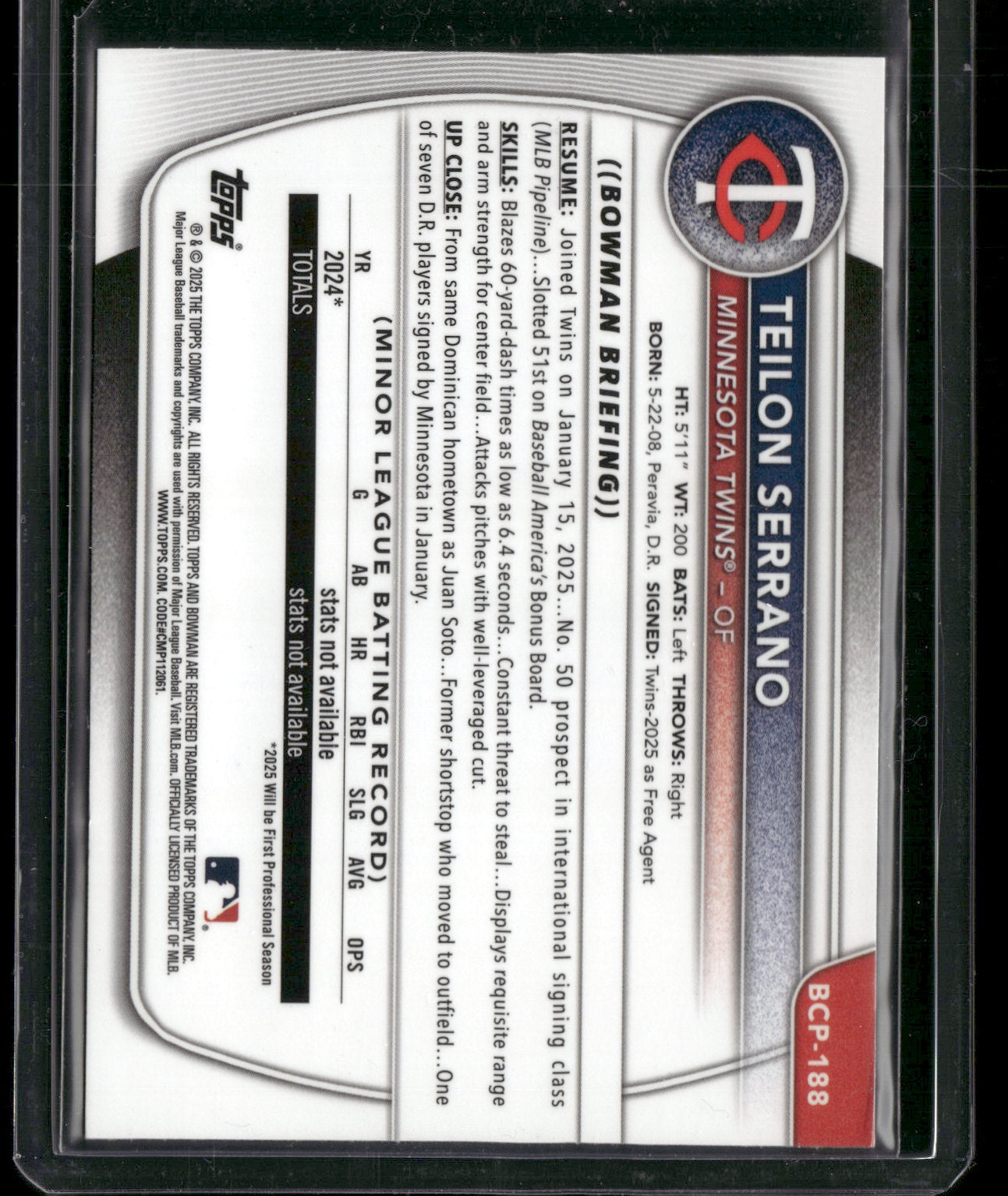 2025 Bowman Chrome Teilon Serrano #BCP-188 1st Bowman