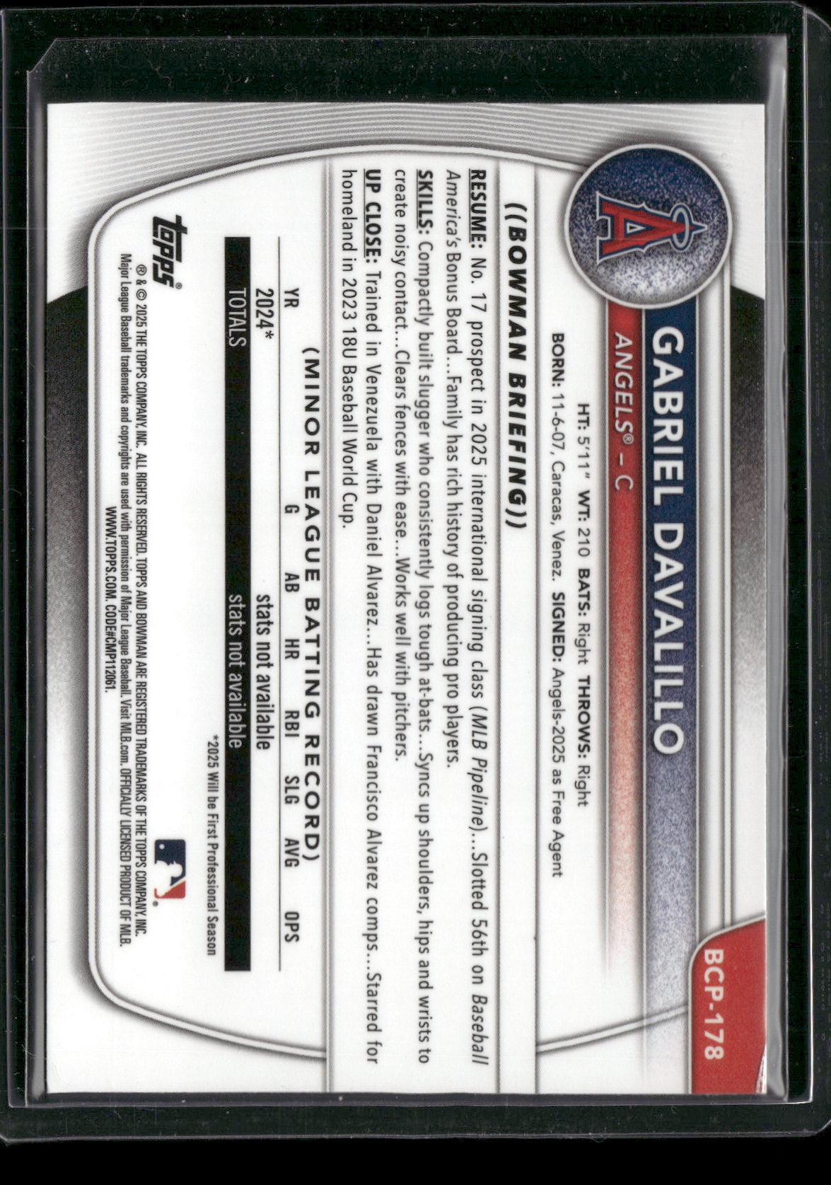 2025 Bowman Chrome Gabriel Davalillo #BCP-178 1st Bowman
