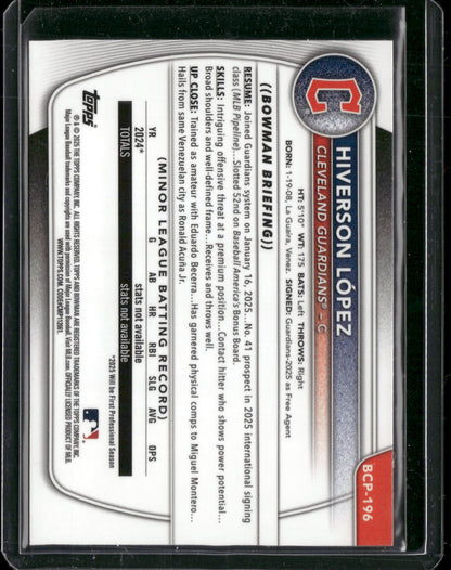 2025 Bowman Chrome Hiverson López #BCP-196 1st Bowman