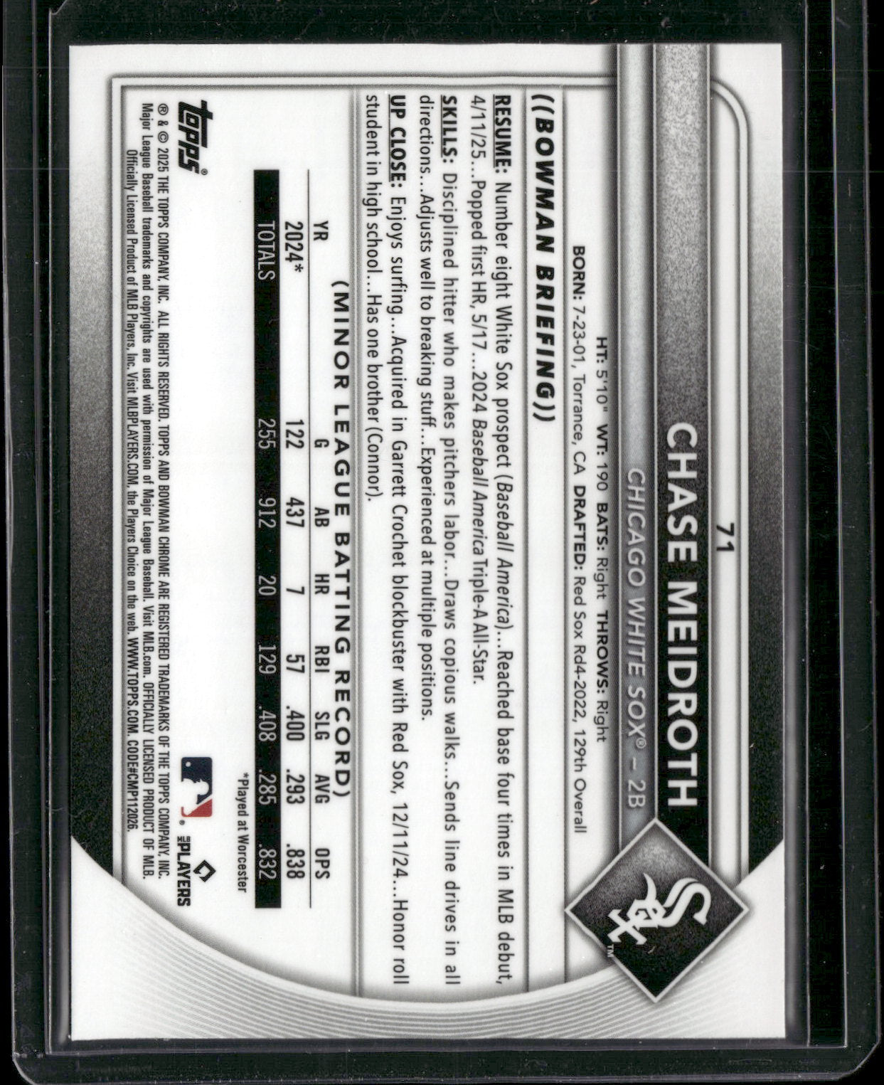2025 Bowman Chrome Chase Meidroth #71 RC