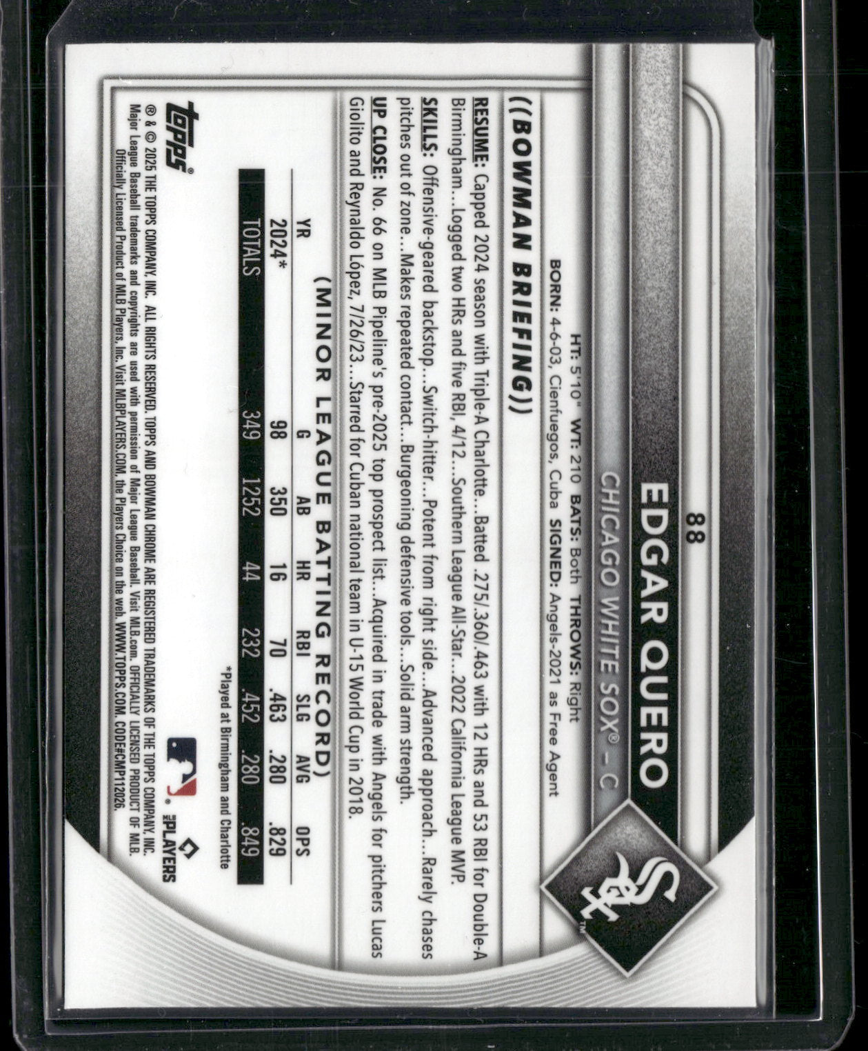 2025 Bowman Chrome Edgar Quero #88 RC