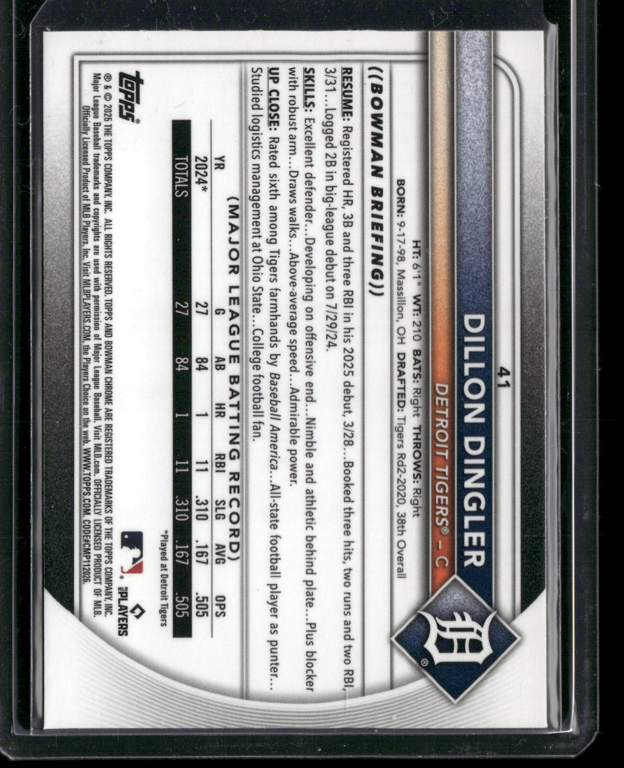 2025 Bowman Chrome Dillon Dingler #41 RC