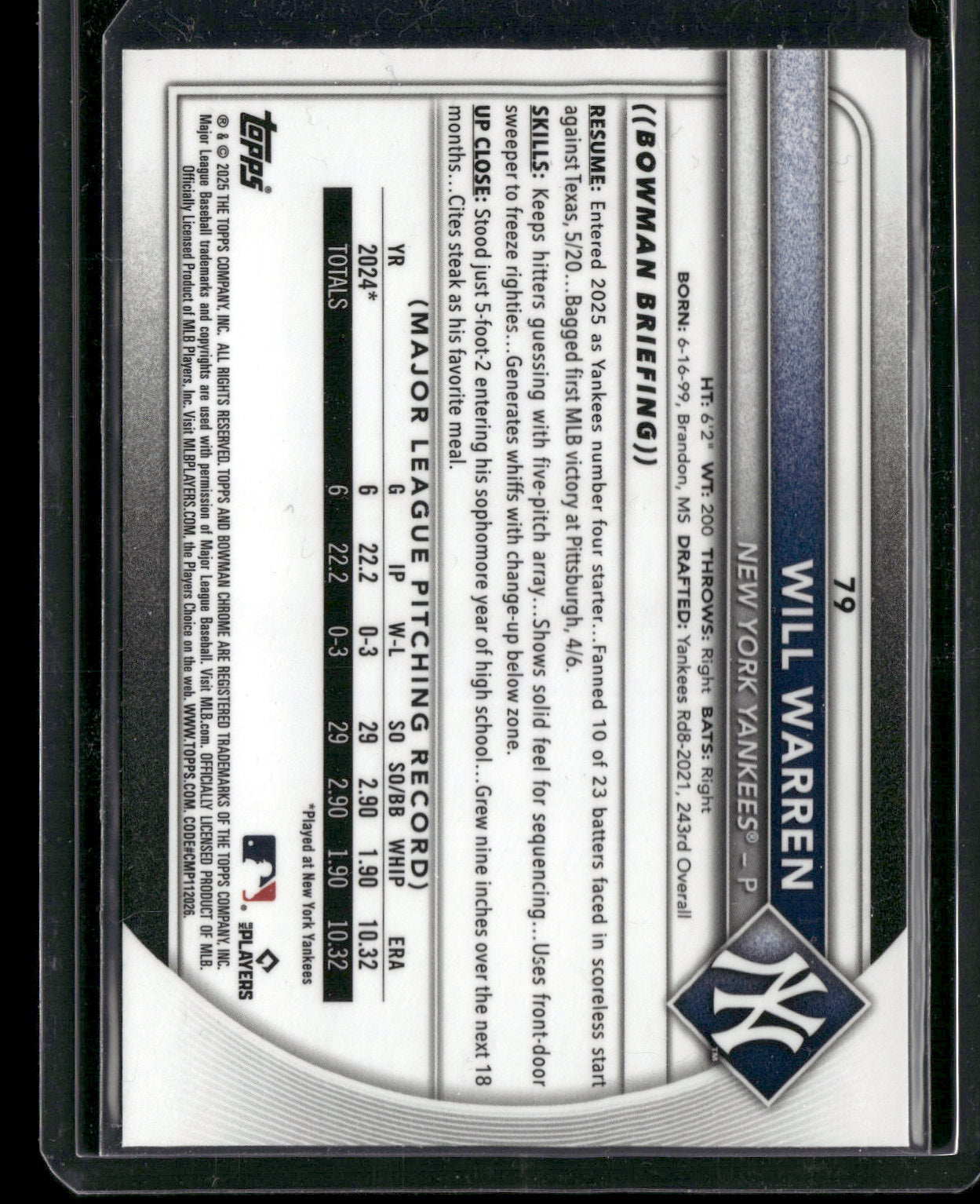 2025 Bowman Chrome Will Warren #79 RC