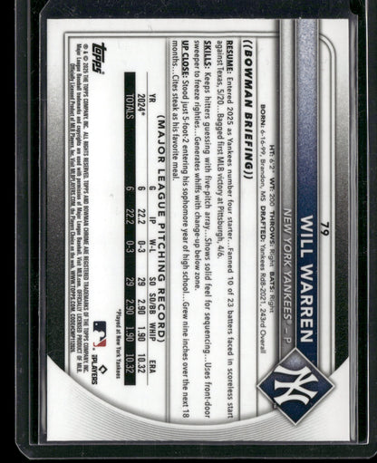 2025 Bowman Chrome Will Warren #79 RC