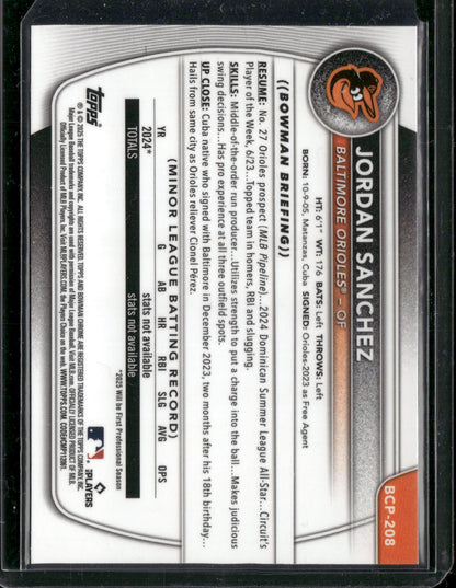 2025 Bowman Chrome Jordan Sanchez #BCP-208 Base 1st Bowman