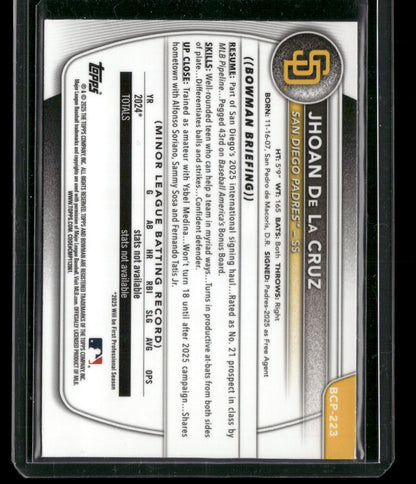 2025 Bowman Chrome Jhoan De La Cruz #BCP-223 1st Bowman