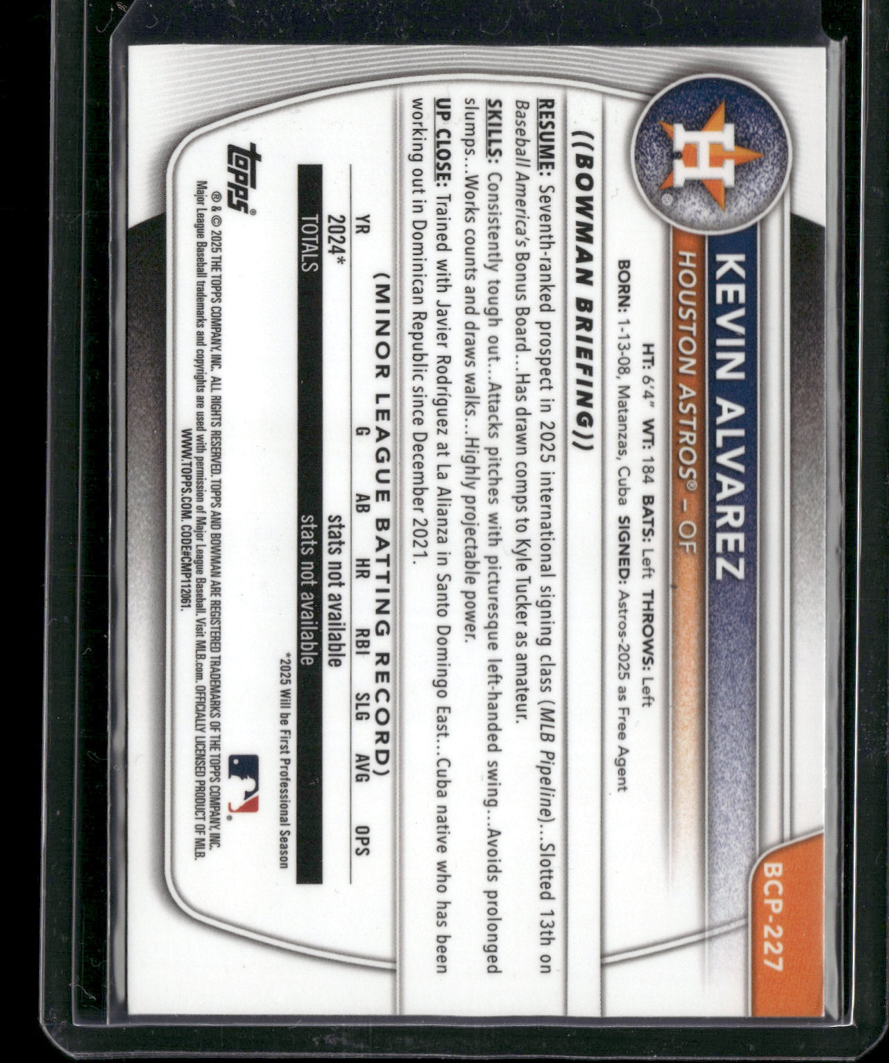 2025 Bowman Chrome Kevin Alvarez #BCP-227 1st Bowman