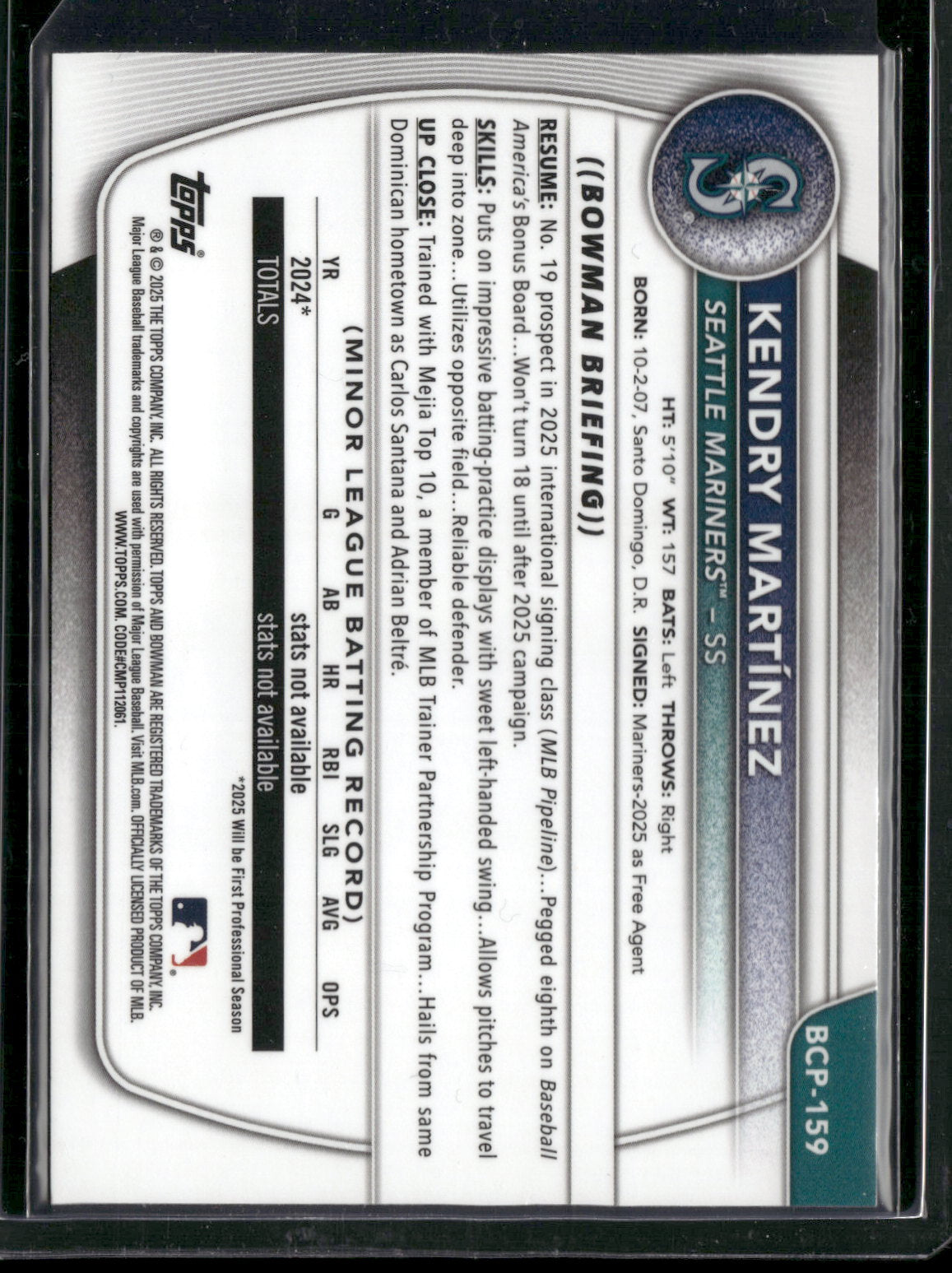 2025 Bowman Chrome Kendry Martínez #BCP-159 1st Bowman