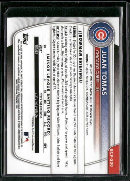 2025 Bowman Chrome Juan Tomas #BCP-230 1st Bowman