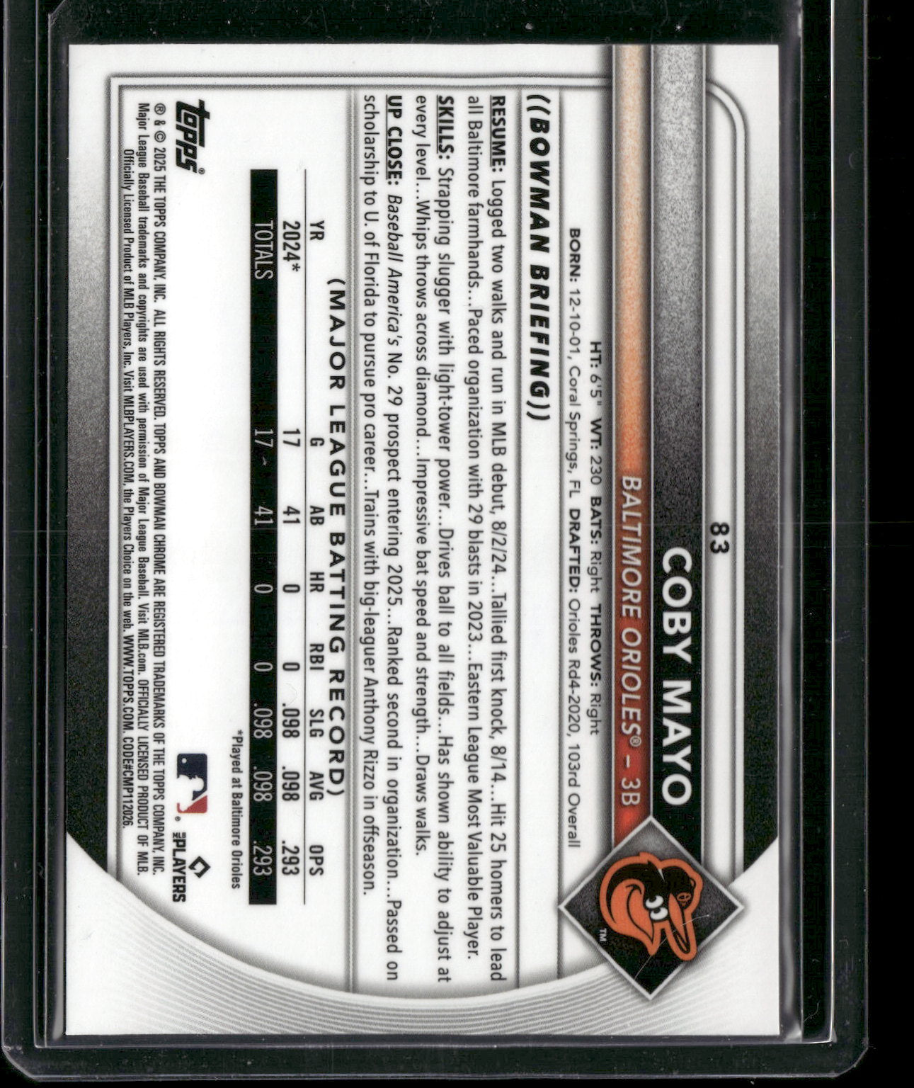 2025 Bowman Chrome Coby Mayo #83 RC