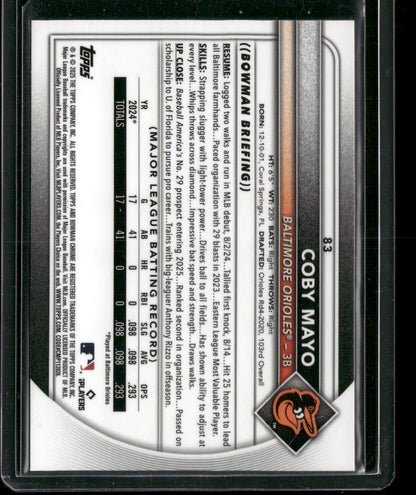2025 Bowman Chrome Coby Mayo #83 RC