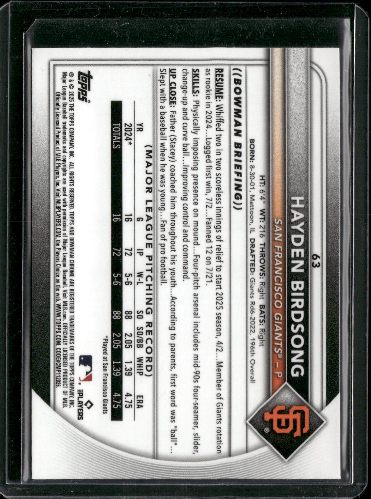 2025 Bowman Chrome Hayden Birdsong #63 RC