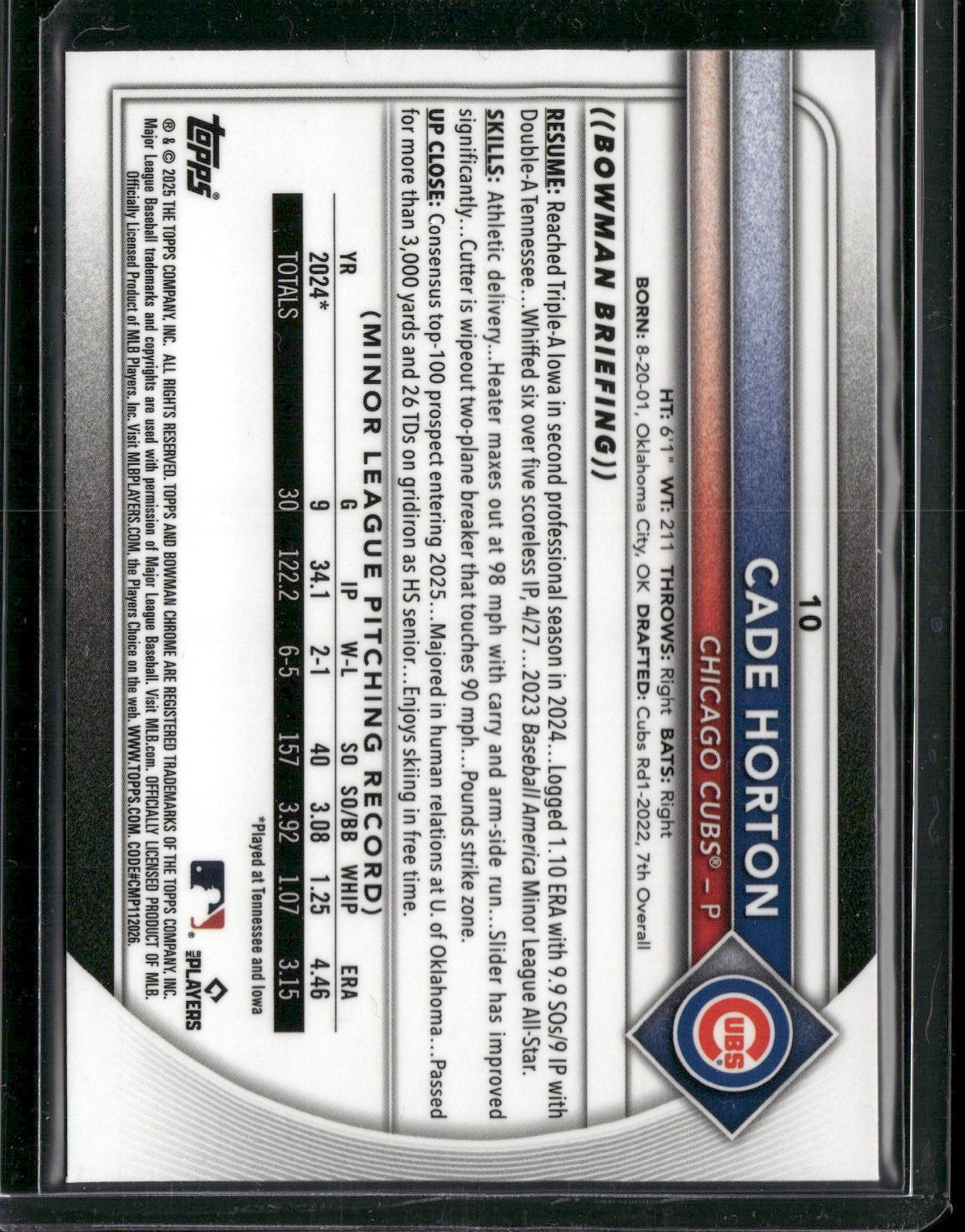 2025 Bowman Chrome Cade Horton #10 RC