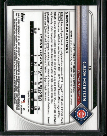 2025 Bowman Chrome Cade Horton #10 RC